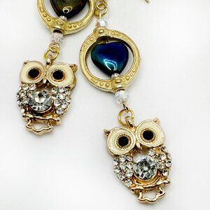 NEW - Handmade - Rhinestone Owl Dangle Earrings